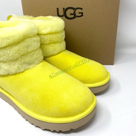 UGG Women’s Boot Fluff Mini Quilted Fur Yellow - Picture 2 of 10
